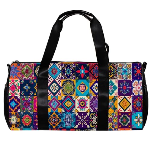 Sporttaschen für Damen,Reisetasche für Reisen,Ethnisches Vintages Kariertes Blumenmuster,Sporttasche für Herren von WOSHJIUK