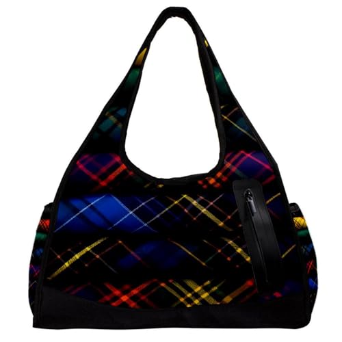 Sporttaschen für Damen,Reisetasche für Reisen,Klassisches lila und grünes Kariertes Muster,Sporttasche für Herren von WOSHJIUK