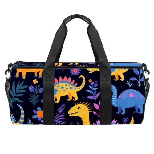 Sporttaschen für Damen,Reisetasche für Reisen,bunter Blumen Cartoon Dinosaurier,Sporttasche für Herren von WOSHJIUK