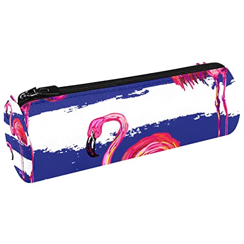 WOSHJIUK Federmäppchen,Markierungsstiftetui für das Büro,Blauer Streifen rosa Flamingo,Stiftetui Schreibtisch-Organizer-Tasche Bleistifthalterbox von WOSHJIUK