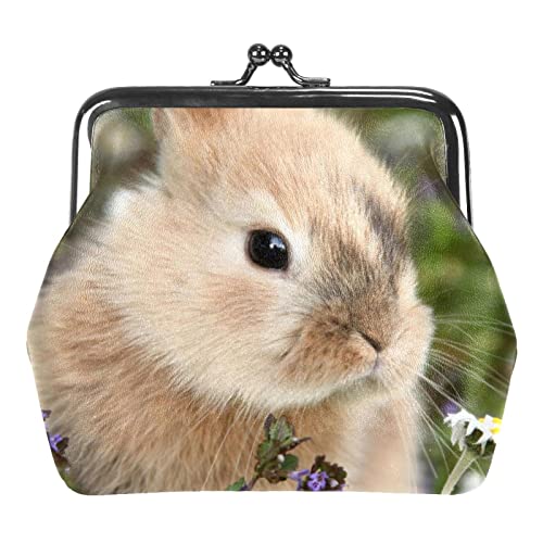 WOSHJIUK Geldbörsen Kleine Geldbörsen,Häschen-Kaninchen-Blumen-Gänseblümchen,Geldbörse Schlüsselhalter Aufbewahrung für Frauen von WOSHJIUK