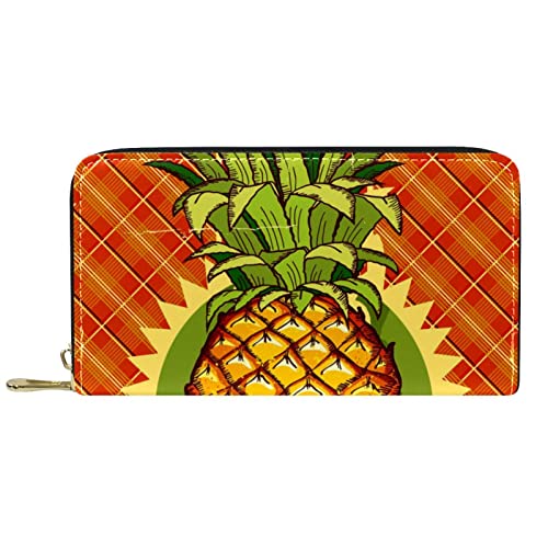 WOSHJIUK Geldbörsen für Damen und Herren,Kartenetui,Vintage Sommer willkommene Ananas,Große Geldbörse aus PU-Leder zur Aufbewahrung von Kleingeld von WOSHJIUK