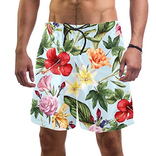 WOSHJIUK Herren-Badehose, schnell trocknende Boardshorts mit Netzfutter,Blumenmuster mit tropischen Blumen,Strandshorts Herrenshorts von WOSHJIUK