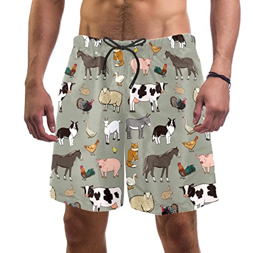 WOSHJIUK Herren-Badehose, schnell trocknende Boardshorts mit Netzfutter,Kuh-Schaf-Schwein-Gitter,Strandshorts Herrenshorts von WOSHJIUK