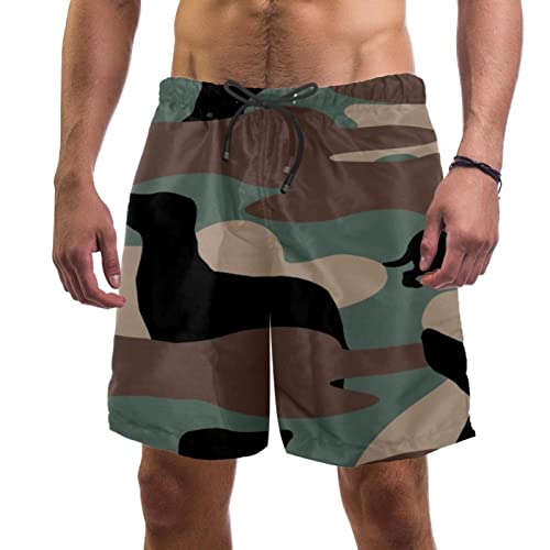 WOSHJIUK Herren-Shorts,Badehose,schnell trocknend,Camouflage-Dackel-Hund,Board Short Outdoor Walk Beach Bademode von WOSHJIUK