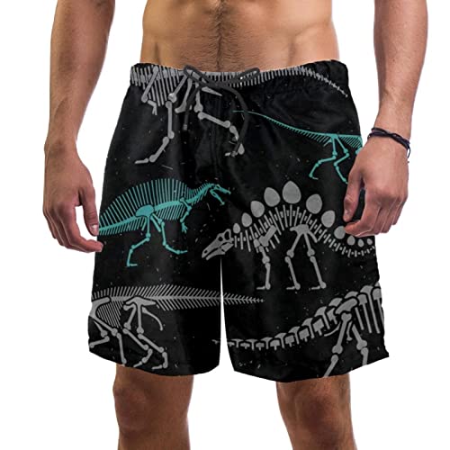 WOSHJIUK Herren-Shorts,Badehose,schnell trocknend,Skull Bones Dinosaurierskelette,Board Short Outdoor Walk Beach Bademode von WOSHJIUK