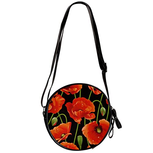 WOSHJIUK Kleine Umhängetasche,Blumenpflanze Roter Mohn,Reise-Umhängetasche mit verstellbarem Riemen, Messenger-Tasche für Damen von WOSHJIUK