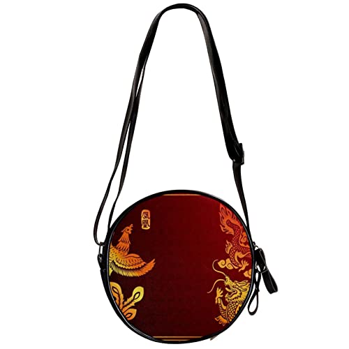 WOSHJIUK Kleine Umhängetasche,chinesischer drache und phönix,Reise-Umhängetasche mit verstellbarem Riemen, Messenger-Tasche für Damen von WOSHJIUK