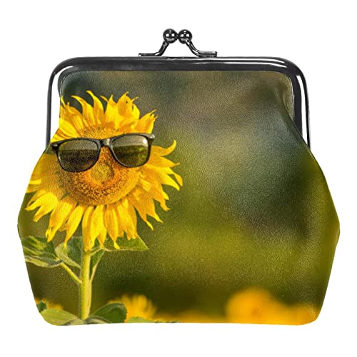 WOSHJIUK Münzgeldbörsen Kleingeldbeutel für Damen,Sonnenblume mit Sonnenbrille,Münzhalter Kleine Geldbörsen Kleingeldbörse von WOSHJIUK