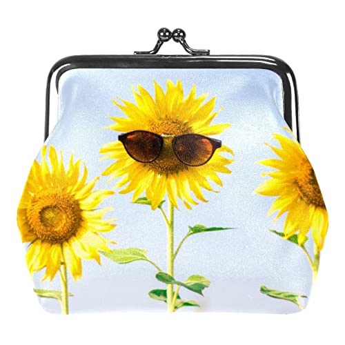 WOSHJIUK Münzgeldbörsen Kleingeldbeutel für Damen,Sonnenblume mit Sonnenbrille,Münzhalter Kleine Geldbörsen Kleingeldbörse von WOSHJIUK