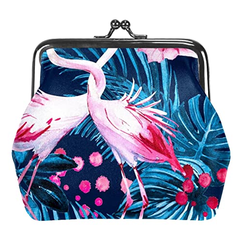 WOSHJIUK Münzgeldbörsen Kleingeldbeutel für Damen,Tropische Pflanzenblumen Flamingo,Münzhalter Kleine Geldbörsen Kleingeldbörse von WOSHJIUK