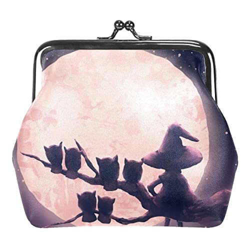 WOSHJIUK Münzgeldbörsen Kleingeldbeutel für Damen,Vollmond Nachteule Hexe,Münzhalter Kleine Geldbörsen Kleingeldbörse von WOSHJIUK