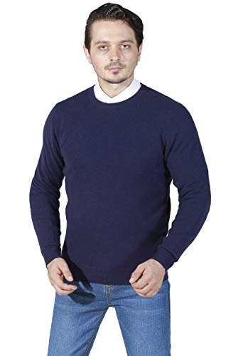 WOSICA Men's 100% Cashmere Kniited Pullover with Long Sleeve Crew Neck (Navy, L) von WOSICA