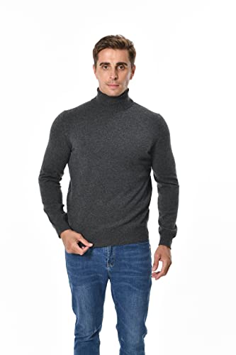 WOSICA Men's 100% Cashmere Knited Long Sleeve Pullover with Turtle Neck (Charcoal S) von WOSICA