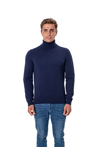 WOSICA Men's 100% Cashmere Knited Long Sleeve Pullover with Turtle Neck (Navy XL) von WOSICA