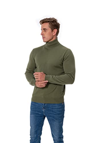 WOSICA Men's 100% Cashmere Knited Long Sleeve Pullover with Turtle Neck (Olive L) von WOSICA