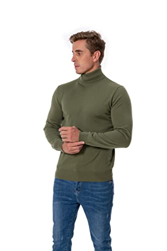 WOSICA Men's 100% Cashmere Knited Long Sleeve Pullover with Turtle Neck (Olive M) von WOSICA