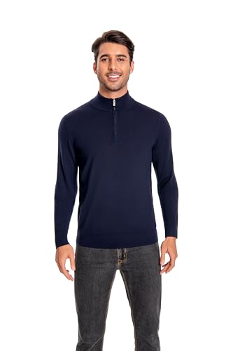 WOSICA Men's 100% Extrafine Merino Wool Long Sleeve Mock Neck Jumper (Navy L) von WOSICA