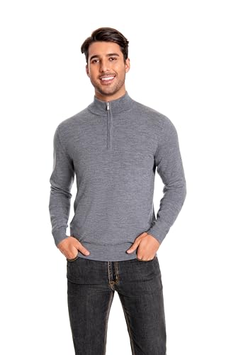 WOSICA Men's 100% Extrafine Merino Wool Long Sleeve Mock Neck Jumper (Top Grey L) von WOSICA