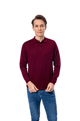 WOSICA Men's 100% Extrafine Merino Wool Long Sleeve Polo (Burgundy M) von WOSICA