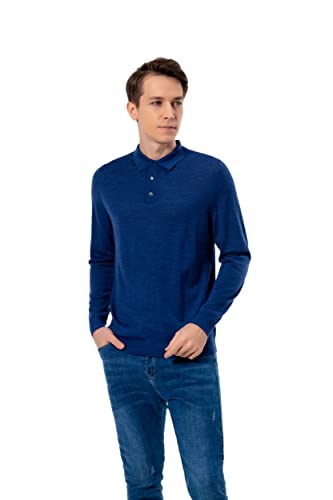 WOSICA Men's 100% Extrafine Merino Wool Long Sleeve Polo (Heather Blue M) von WOSICA