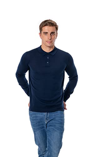 WOSICA Men's 100% Extrafine Merino Wool Long Sleeve Polo (Navy XXL) von WOSICA