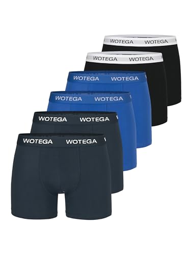 WOTEGA Joe - 6er Pack Unterhosen Herren - Männer Boxershorts Baumwolle - Basic Unterwäsche - Retroshorts Stretch, Schwarz, Grau, Blau (Mix2), 4XL von WOTEGA