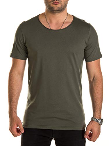 WOTEGA Einfarbige Herren T-Shirts mit Rundhalsausschnitt Nasus Basic Shirt O-Neck Rundhals Slim Fit Sommer, Grün (Forest Night 190414), M von WOTEGA