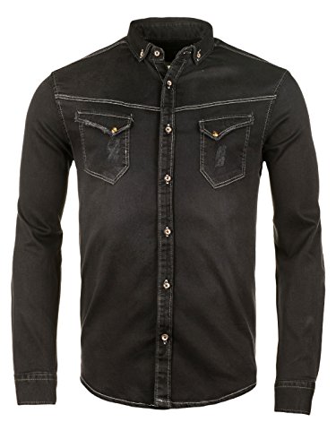 WOTEGA Freizeithemd Slim Fit Langarm Western Shirt Männer Jeanshemd Herren, Grau (Phantom 194205), M von WOTEGA