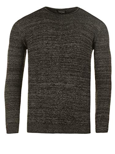 WOTEGA Herren Feinstrick Pullover Rundhals Basic Männer Feinstrickpullover Pulli Meliert Strickpullover Strickpulli, Grau (Gray-Black 194008), S von WOTEGA