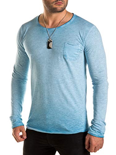 WOTEGA Langarmshirt Herren Longsleeve Shirt Zac - T-Shirts Männer Longshirt Shirt blau Tshirts Langarm Blue, Türkis (Bleached Denim 183930), M von WOTEGA