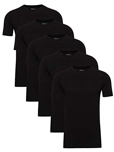 WOTEGA Herren T-Shirts 5er Pack Alton - Sommer Rundhals-Ausschnitt schwarzes Slim Fit - Moderner Männer Tshirt - lang, Schwarz (Black 194008), XXL von WOTEGA