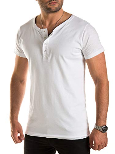 WOTEGA Herren T Shirts in 2-in-1 Optik - Weißes Sommer Tshirts Männer Weiss Shirt Rundhals V-Neck Ausschnitt, Weiß (Cloud Dancer 114201), XL von WOTEGA