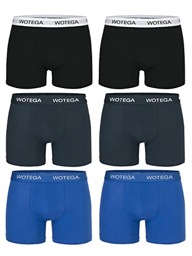 WOTEGA Joe - 6er Pack Unterhosen Herren - Männer Boxershorts Baumwolle - Basic Unterwäsche - Retroshorts Stretch, Schwarz, Grau, Blau (Mix2), XL von WOTEGA