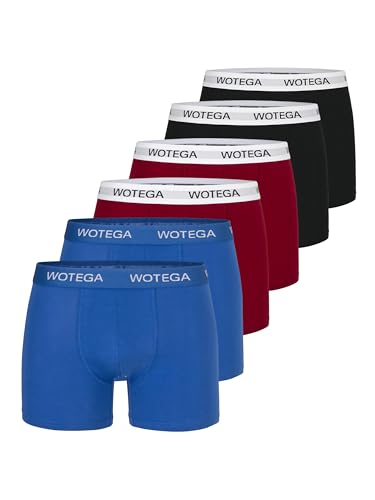 WOTEGA Joe - 6er Pack Herren Unterwäsche - Baumwoll Boxershorts - Stretch Unterhosen Männer - Basic Herrenunterhosen, Grau, Rot, Blau (Mix1), XXL von WOTEGA