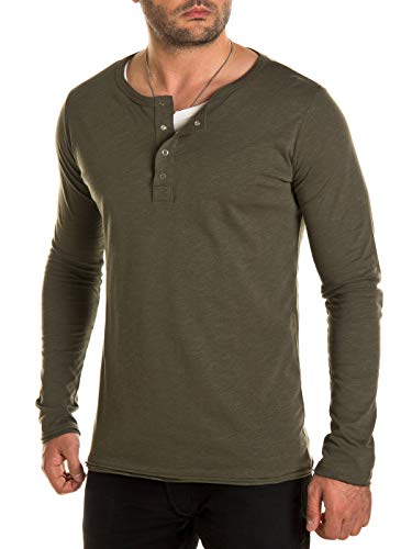 WOTEGA T-Shirt Herren 2-in-1 Langarmshirt Longshirt Pete - Khaki Tshirts Maenner Longsleeve Oliv Shirt Long Sleeve, Grün (Grape Leaf 190511), M von WOTEGA