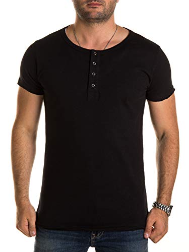 WOTEGA Tshirt Herren in 2-in-1 Optik - Schwarze Sommer T-Shirts Männer Tshirt - Shirt Rundhals und V-Neck Ausschnitt, Schwarz (Black 194004), L von WOTEGA