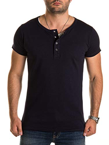 WOTEGA Tshirts Herren in 2-in-1 Optik Blaue Sommer T-Shirts Männer blaues Vintage Shirt Rundhals und V-Neck Ausschnitt, Blau (Night Sky 193924), XXL von WOTEGA