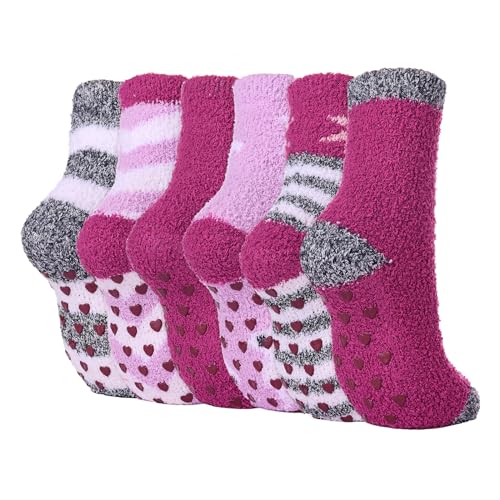 WOTENCE Anti-Rutsch-Socken Bequeme Damen Socken Flauschige Wintersocken Warme Hausschuhsocken 6 Paar (Lila) von WOTENCE