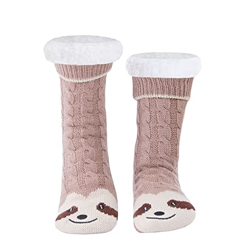 WOTENCE Hausschuhe Socken Damen Wollsocken Wintersocken Soft Warm Niedlichen Tier Winter Anti-Rutsch Socken Damen Thermosocken (Trägheit) von WOTENCE