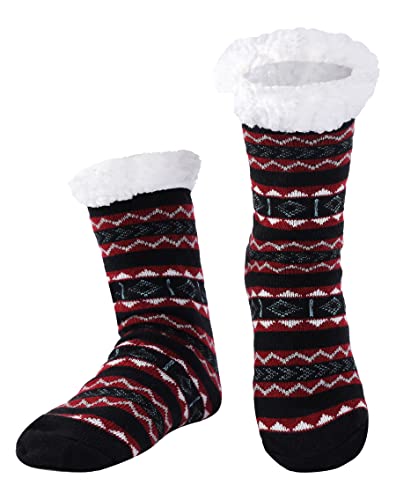 WOTENCE Herren Warme Dicke Wintersocken Anti Rutsch Sohle,Flauschig Thermo Socken Innenfrottee Hausschuhe Socken (Schwarz) von WOTENCE