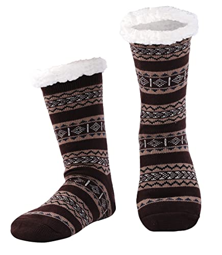 WOTENCE Herren Warme Dicke Wintersocken Anti Rutsch Sohle,Flauschig Thermo Socken Innenfrottee Hausschuhe Socken (Kaffee) von WOTENCE