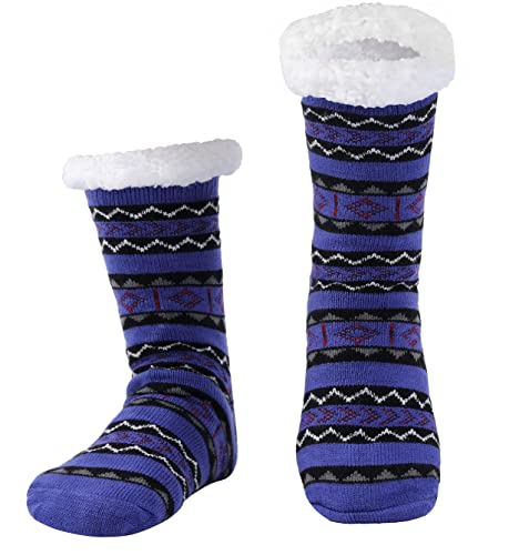 WOTENCE Herren Warme Dicke Wintersocken Anti Rutsch Sohle,Flauschig Thermo Socken Innenfrottee Hausschuhe Socken (Blau) von WOTENCE