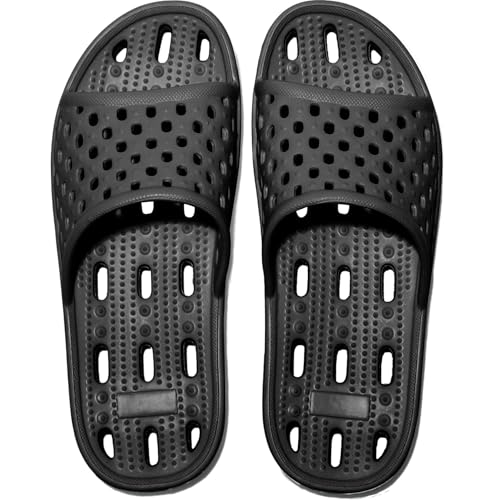 Badeschlappen Damen Herren rutschfeste Badelatschen Schnell Trocknende Duschhausschuhe Badeschuhe Sommersandalen Unisex Schwarz 39 EU Weit von WOTTE
