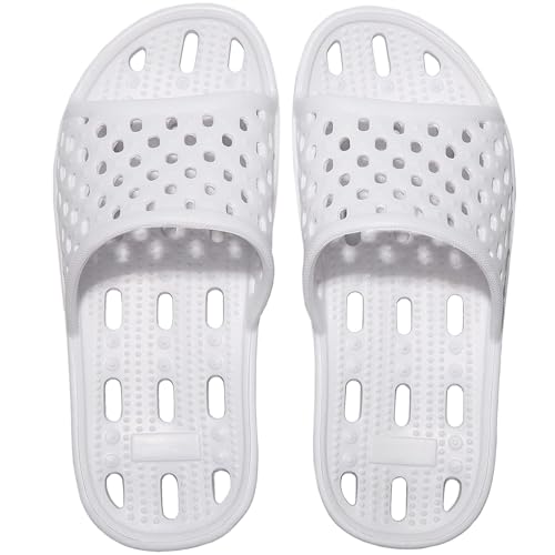 Badeschlappen Damen Herren rutschfeste Badelatschen Schnell Trocknende Duschhausschuhe Badeschuhe Sommersandalen Unisex Weiß 37 EU Weit von WOTTE