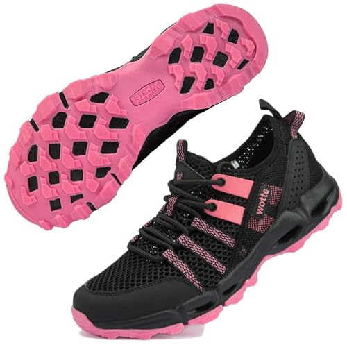 WOTTE Wanderschuhe Damen Trekkingschuhe Leicht rutschfeste Outdoor-Sportschuhe Atmungsaktive Mesh Sommer Fahrradschuhe Wasserschuhe Schwarze Rose 37 EU von WOTTE