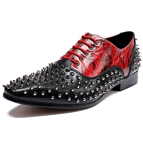 WOUFO Herren Leder Schuhe Herrenschuhe mit Nieten Party Tanzschuhe (Rot, Adult, Men, Numeric_43, Numeric, eu_Footwear_Size_System, medium) von WOUFO