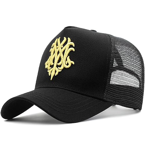 Basecap Herren Big Head Man Große Mesh-Baseballmützen Männlich Outdoor Plus Size Sport Caps Dad Oversize Trucker Cap 56-60 cm 60-65 cm, Schwarzgold, 60-65 cm von WouND