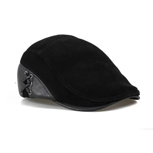 WOUND Schiebermütze Herren Leder Newsboy Caps Baskenmütze Mann Casual Wildleder Schwarz/Braun Taillierte Duckbill Cabbie Driving Hats Männlich,Schwarz,57-58Cm von WouND
