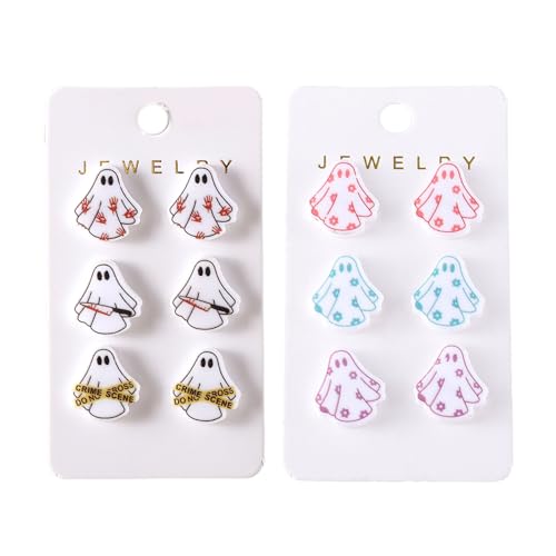 6 Paare Gotische Acrylstollen Ohrringe Bunte Blumengespenstohrringe Für Tägliche Verschleiß Und Halloween Event Geeignet von WOURRD